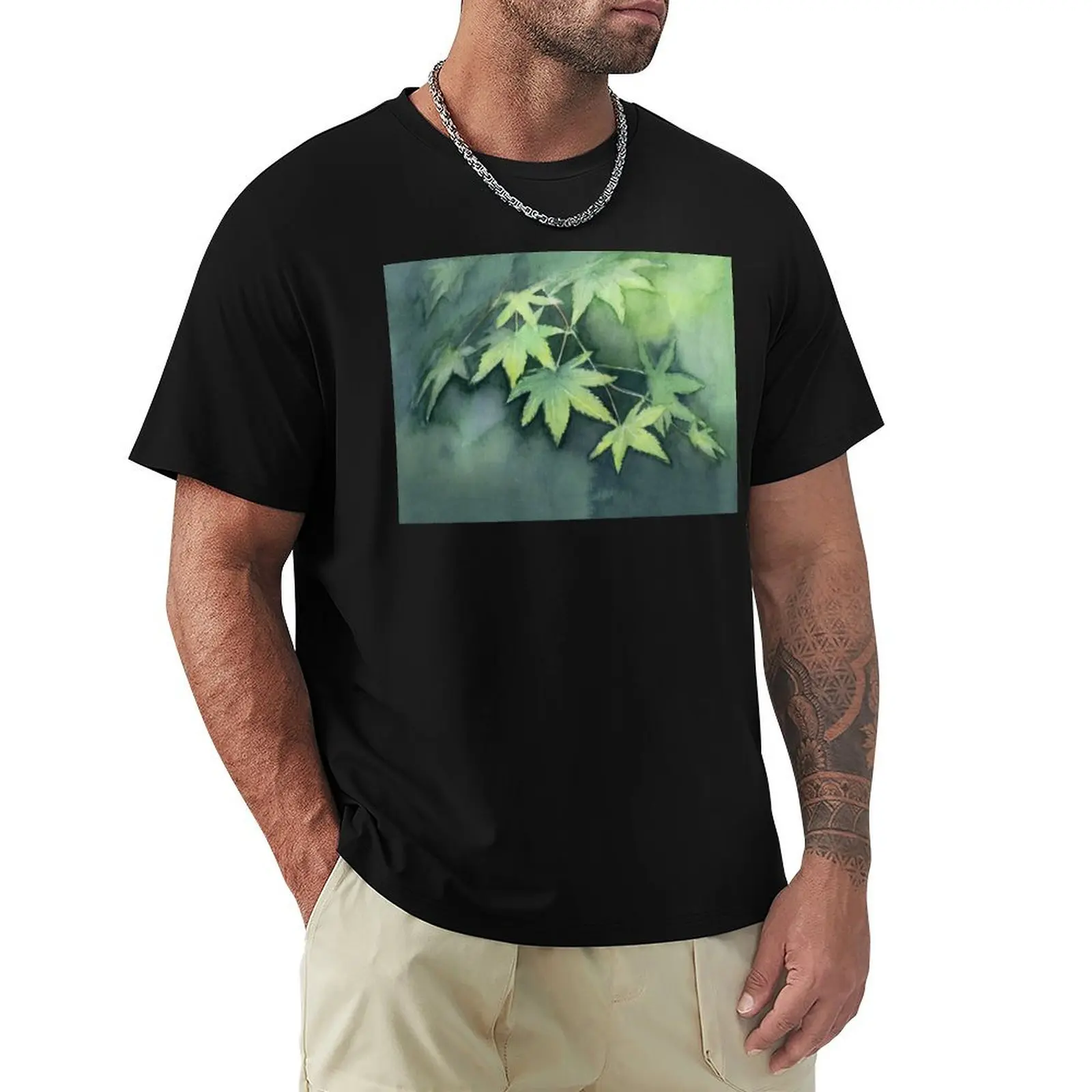 Japanese Maple Watercolor Painting T-Shirt Odor Resistant Short Sleeve Top