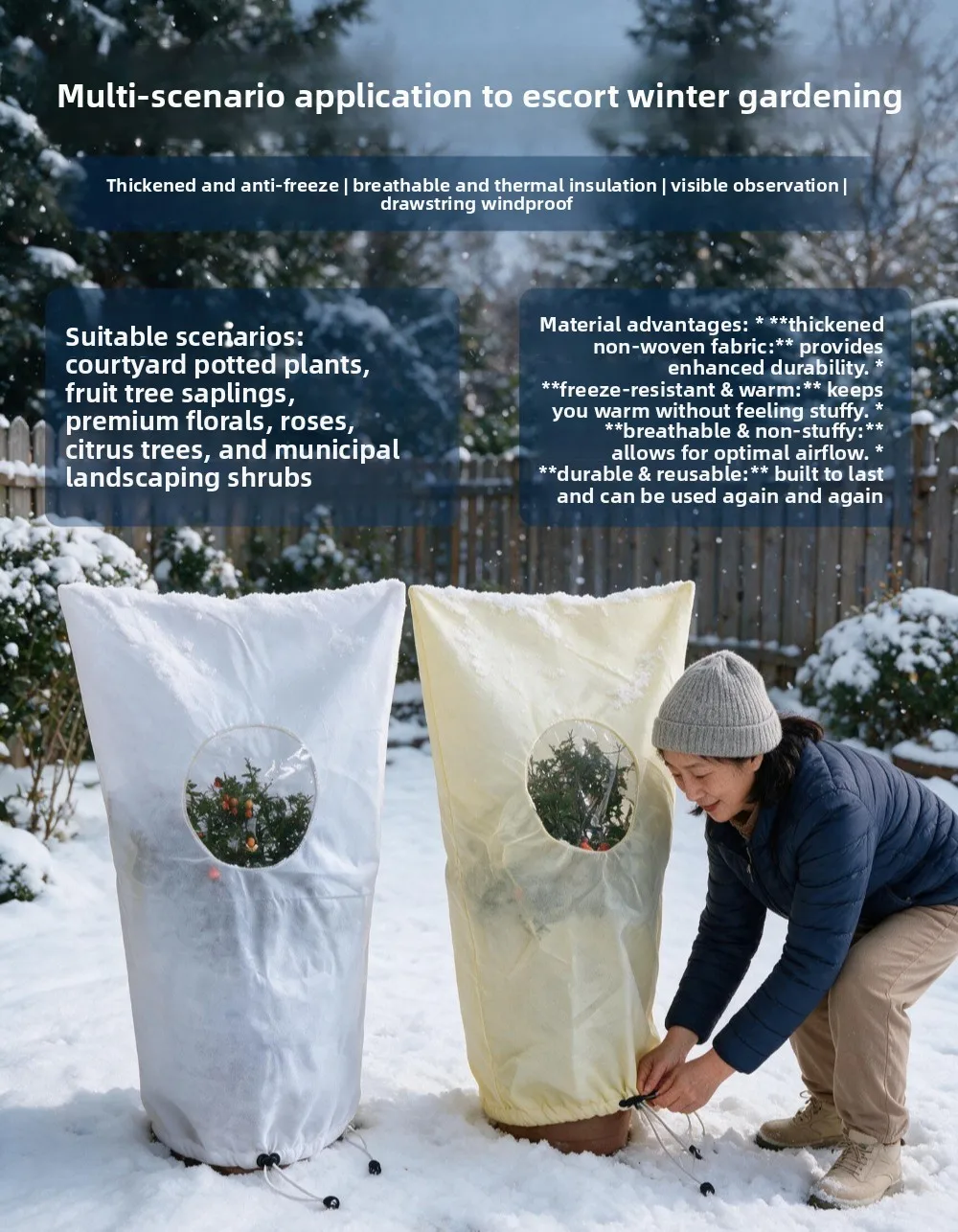Visual Plant Cold Cover Non-woven Plant Warm Zipper Overwintering Antifreeze Protective Cover