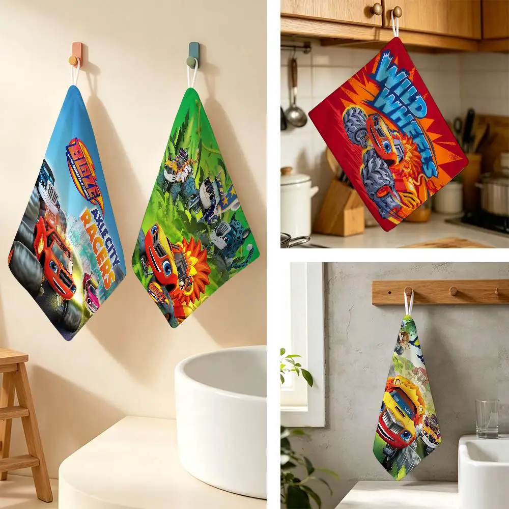 Blaze and the Monster MMachines Anime Polyester Hanging Kitchen Hand Towel Durable Wear Resistant  Versatile Use Throughout Home