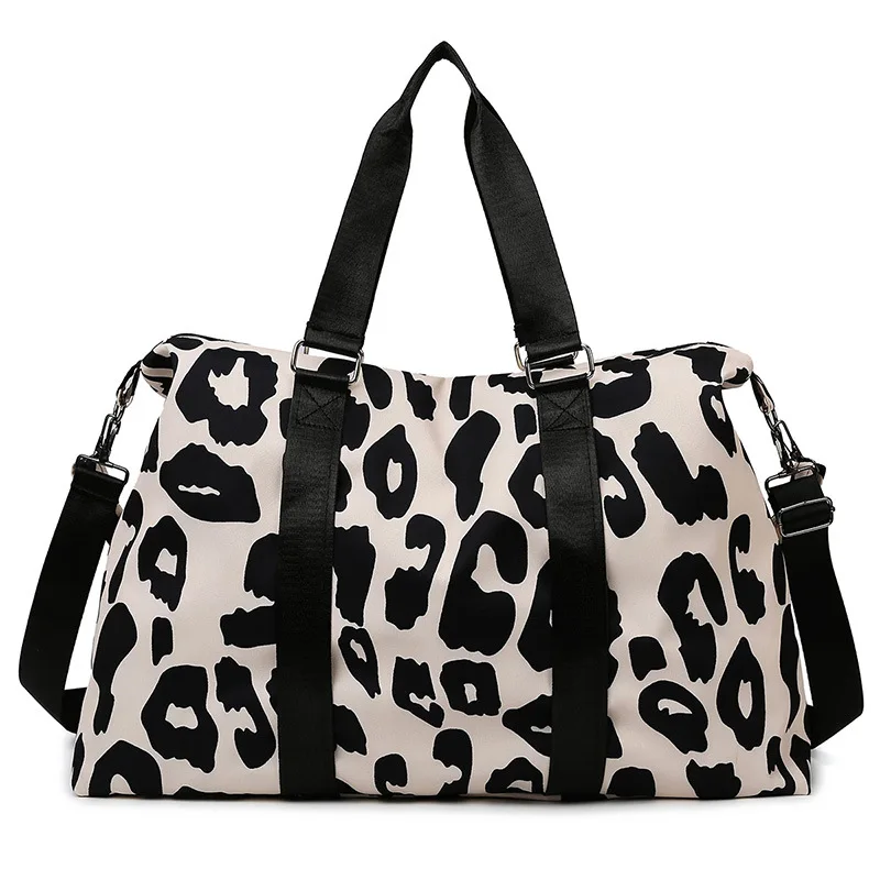 Bolsa de viaje con estampado de leopardo rosa para mujer, húmeda y seca bolso cruzado de separación, bolsa de traje de yoga y fitness de gran capacidad