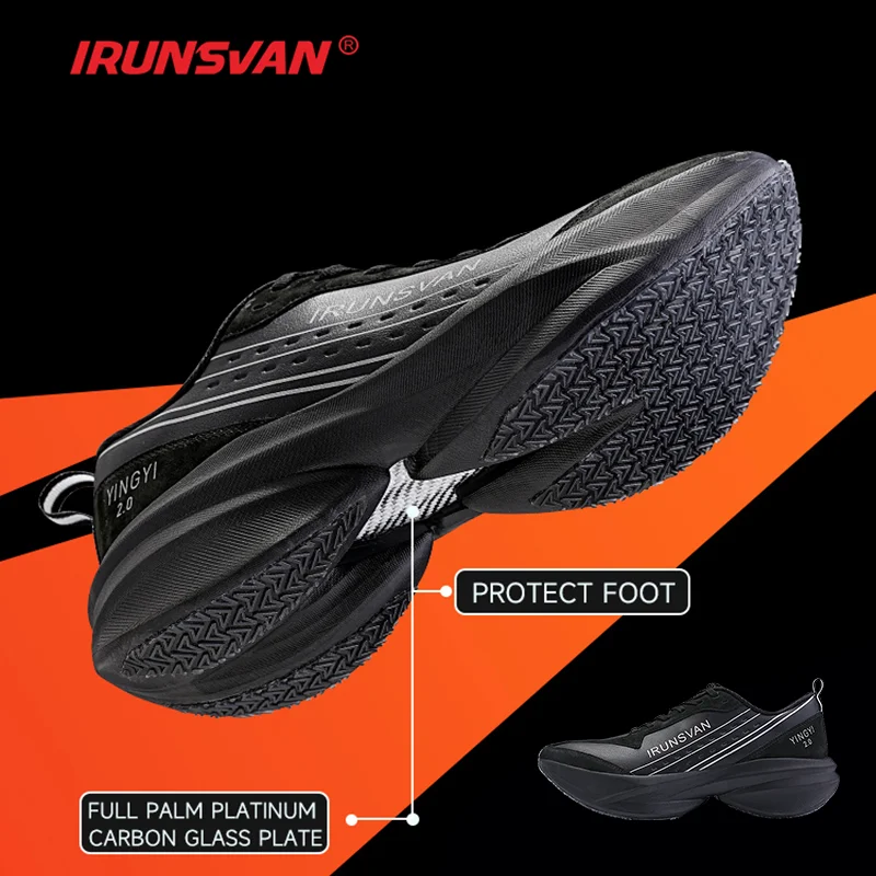 IRUNSVAN Shadow Wing 2.0 PRO Marathon Nylon Carbon Plate Shock Absorbent Running Shoes Outdoor Sports Shoes Men's Shoes Black