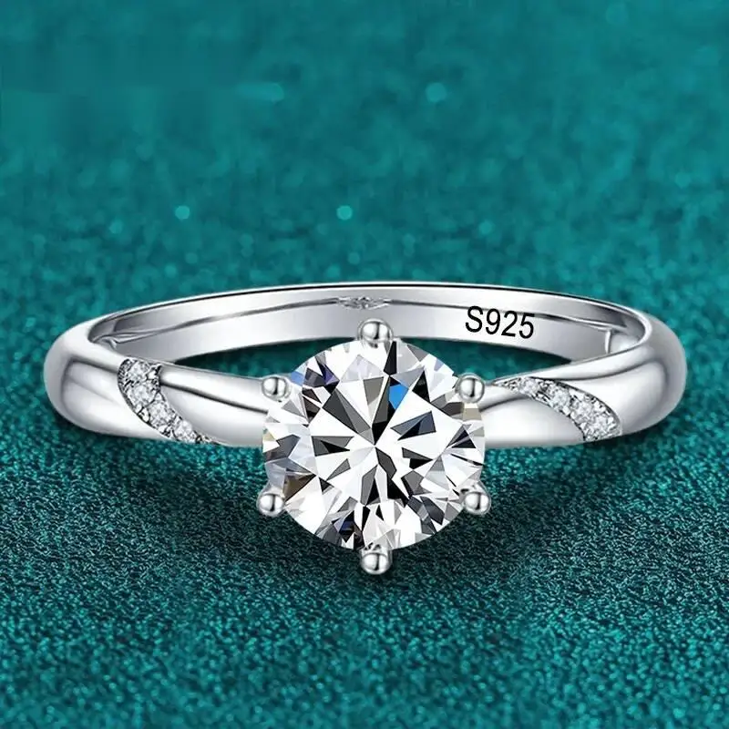 1Ct Moissanite Ring 925 Sterling Silver With Gold Plated Diamond Engagement Wedding Band Fine Jewelry For Women