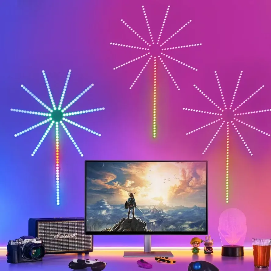New USB RGBIC Firework Light Smart LED Strip Light Bluetooth APP Control 5V Neon Strip Christmas Party Music Bedroom Decor Light