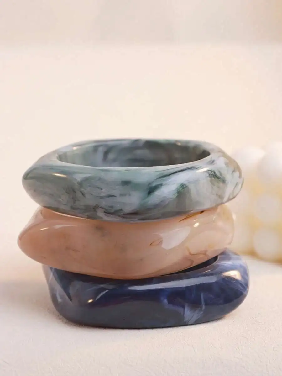 

3pcs Set Asymmetric Translucent Resin Bangle Bracelet For Women