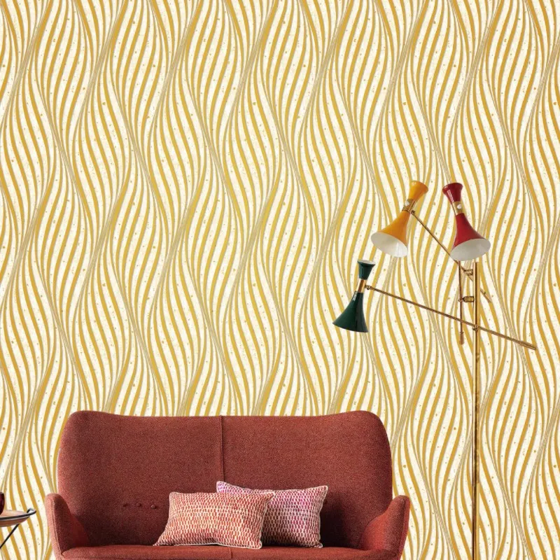 Modern Minimalist 3D Embossed Gold Gilded Wave Design Stripes Wallpapers,Elegant Decor to Living Rooms, Bars and Restaurants