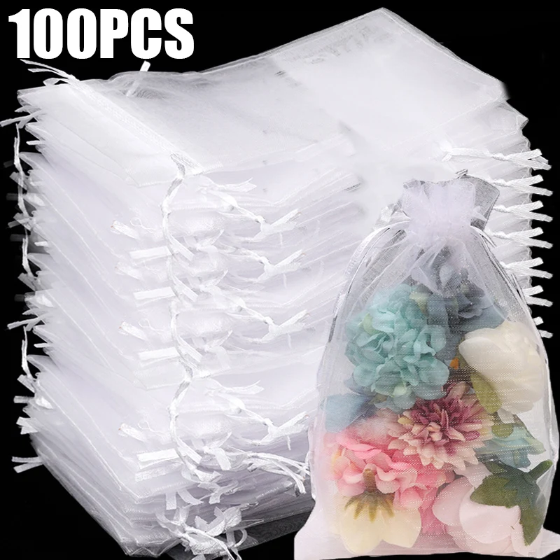 100Pcs Organza Gift Bag Jewelry Candy Packaging Bag Christmas Wedding Party Packing Favors Pouches Multipurpose Drawable Bags