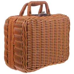 Storage Bins Imitation Rattan Box Handwoven Suitcase Decorate Wicker Picnic Basket Retro Decorative Office