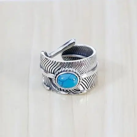 

Японский уличный стиль, кольцо из стерлингового серебра с бирюзовым пером и живым ртом, мужские индивидуальные ювелирные изделия в британском стиле, винтажные Ri