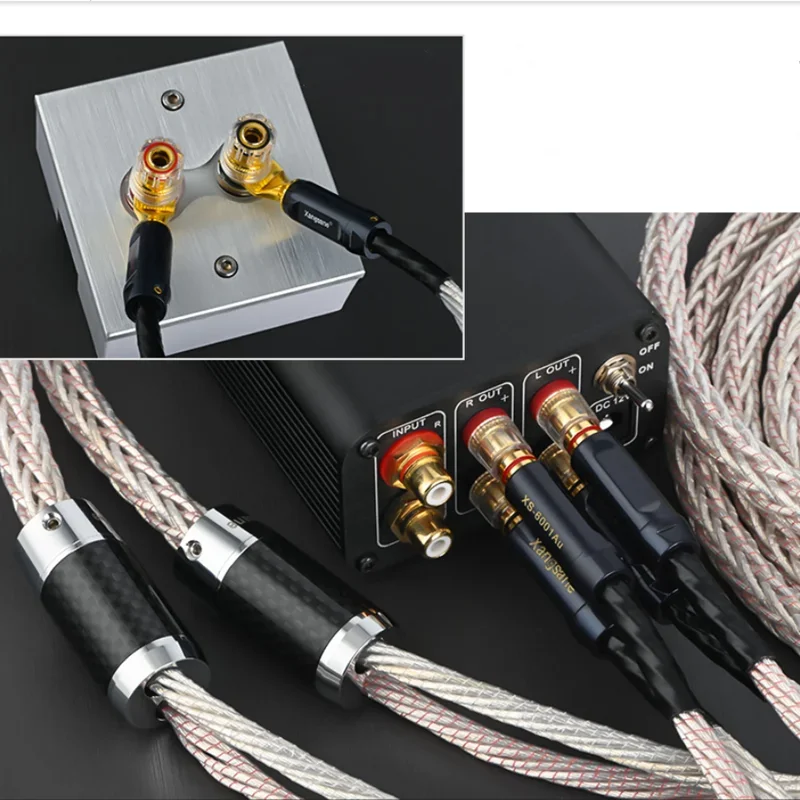 Pair OCC Speaker Wire Silver Plated Copper HiFi Audio Amplifier Horn Cable Banana & Spade Plug