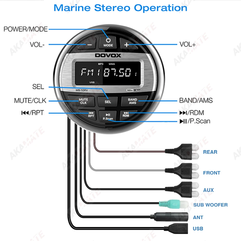 Bootsradio, Media-Player, Marine-Stereo, MP3, wasserdicht, Bluetooth-Audio, Radio, FM-AM-Empfänger, passend für Ernte, ATV, UTV, SPA, RZR – Detail 8