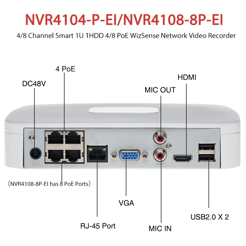 Dahua-ネットワークビデオレコーダー,NVR4104-P-EI/l,nvr,NVR4108-8P-EIアップグレード,4ch,8ch,onvif,4pie,8poe,H.265,ネットワークビデオ,NVR4104-P-4KS2