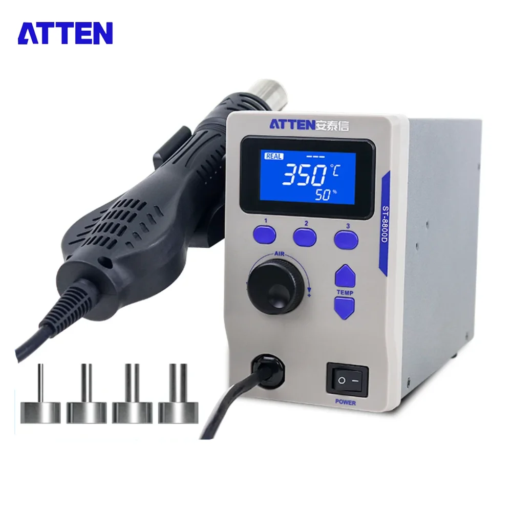 atten hot air gun st8800d display digital estacao de retrabalho bga volume de ar reparo antiestatico estacao desoldering 110v 220v 800w 01