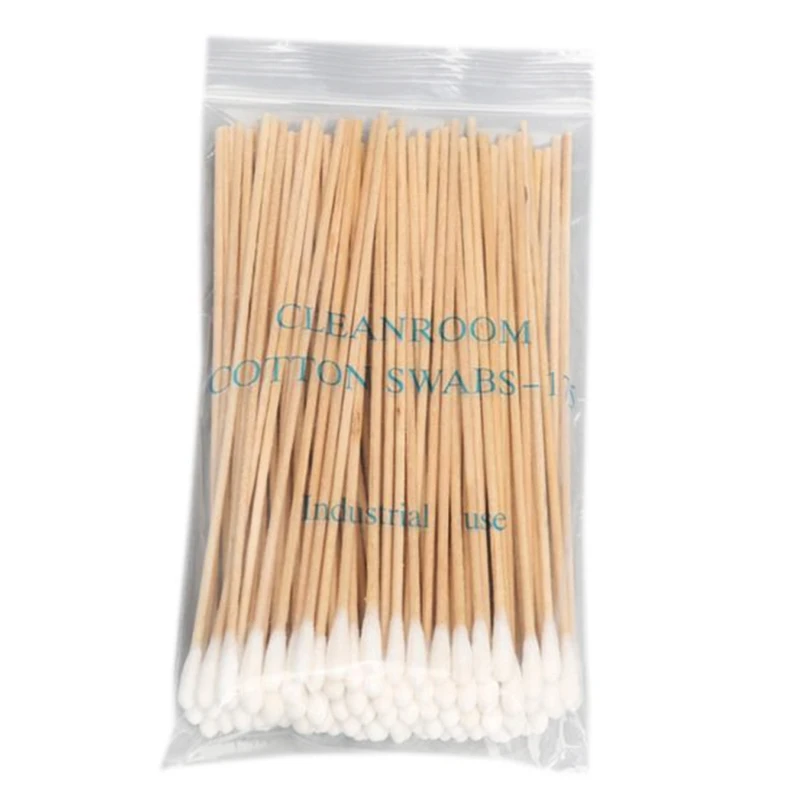 Y1UF 100/200Pcs 6 Inch Long Wooden Handle Cotton Swabs Single-Head Cleaning Sterile Sticks Applicator for Wound Clean Oil Makeup