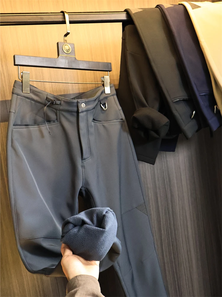 

High-End Woven Cosite Soft ell Men's Winter Thiened 3D Tailoring Fce Outdoor Casual Pants Straight Leg Leisure