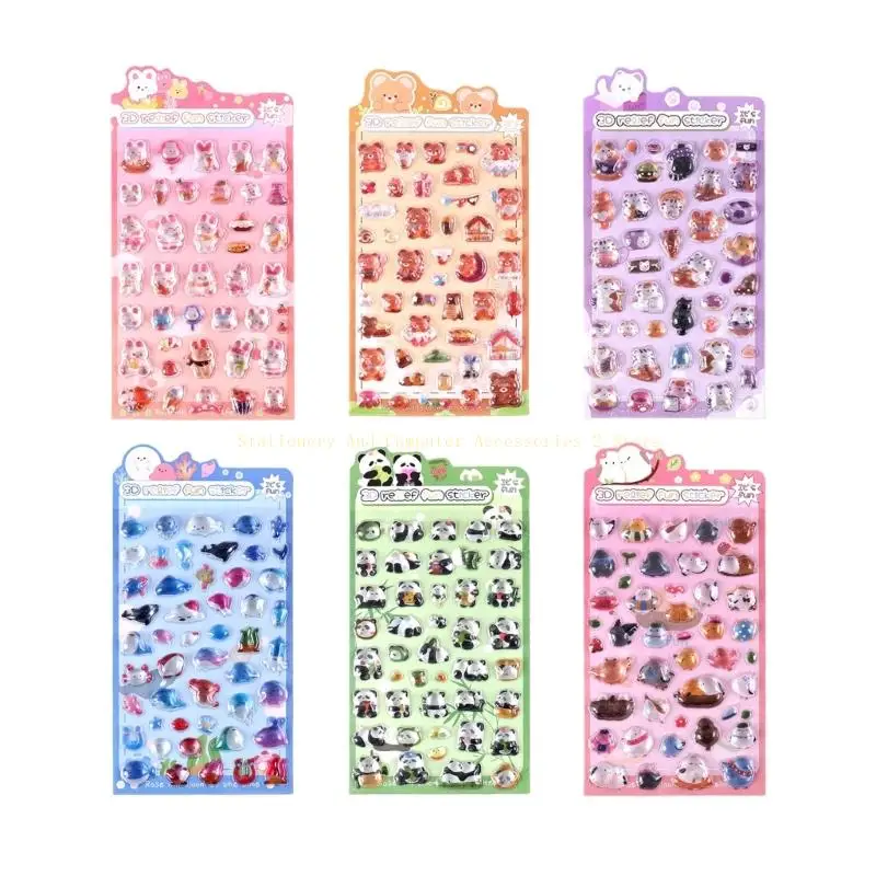 Embossed Animal PVC Sticker for Notebook Journal Water Bottle Photo Album Scrapbooking Decoration Kid Reward Sticker