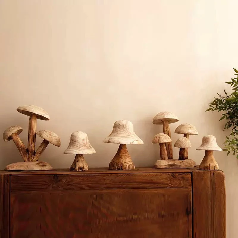

Wabi-sabi wind small mushroom room tabletop ornament living room entrance creative solid wood decoration hotel homestay courty