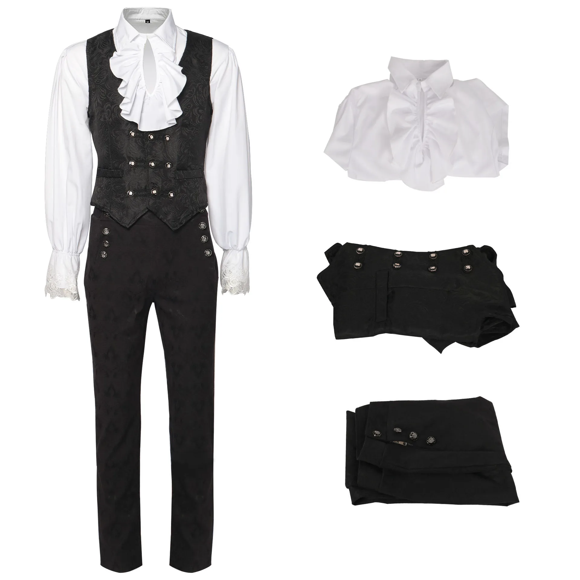 

New Men Gothic Medieval Victorian Edwardian Shirt Vest Pants Frock Costume Steampunk Renaissance Prince Charming Cosplay Outfit