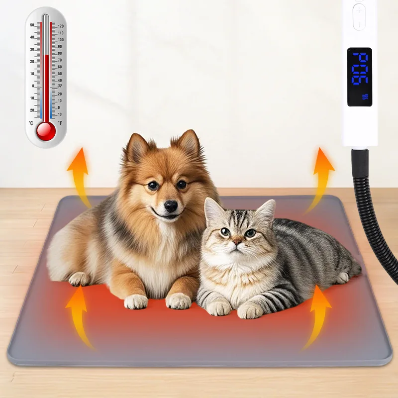 

Smart Pet Heating Pad with Timer - 10-Temperature Levels & Overheat Protection for Cats Dogs Pets