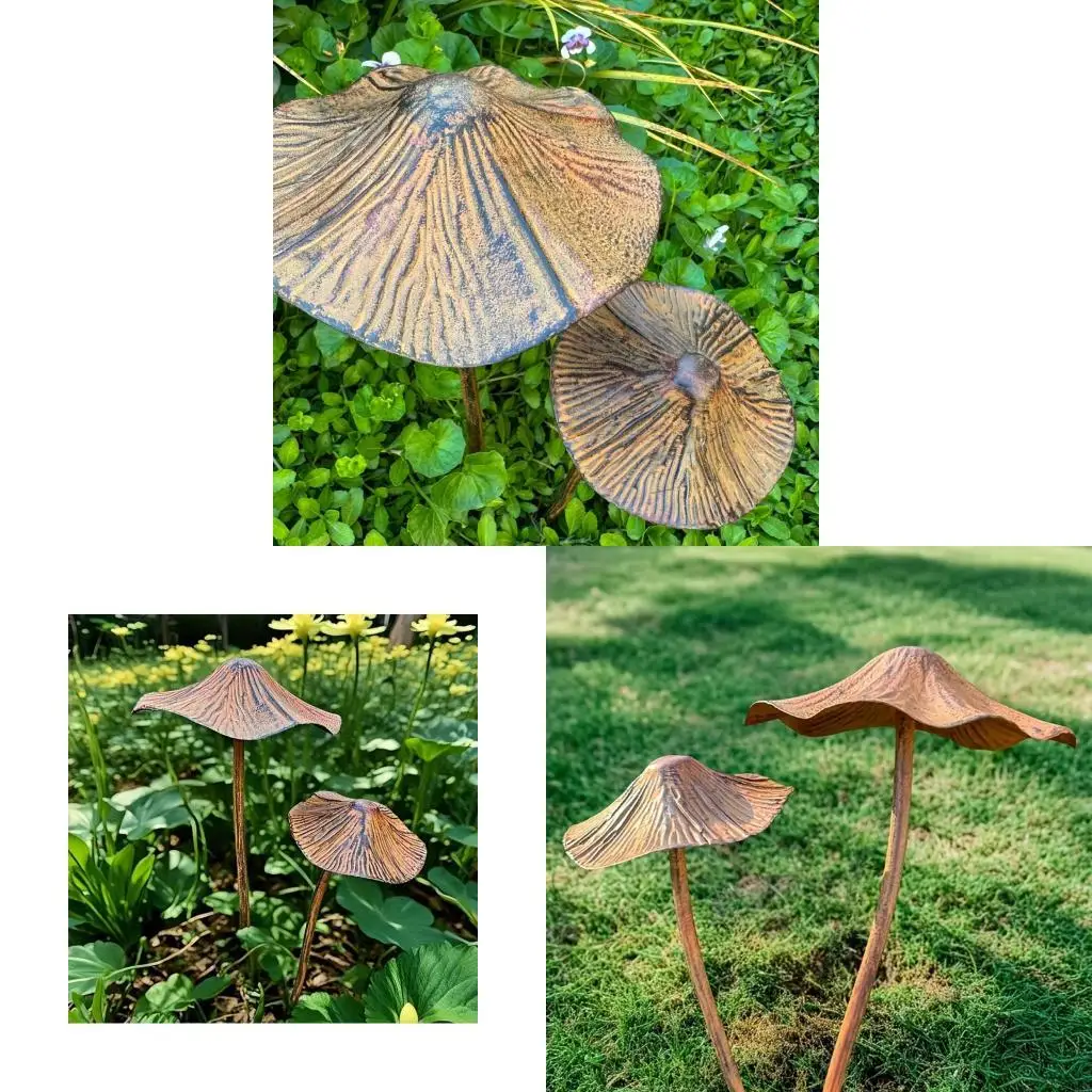 

2pcs Antique Mushroom Yard Stake Outdoor Decorative Iron Garden Stake for Patios 87HA