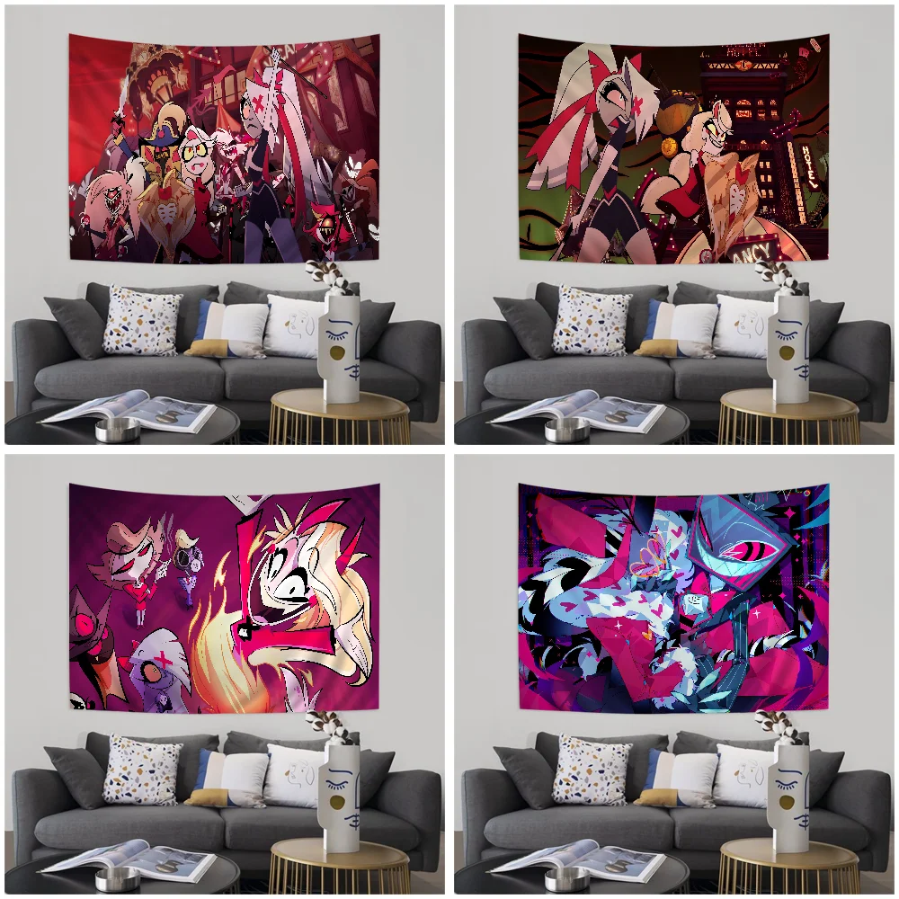 

Cartoon Printed Carpet H-Hazbin Anime Cartoon Tapestry Home Decoration Hippie Bohemian Decoration Divination Home Decor