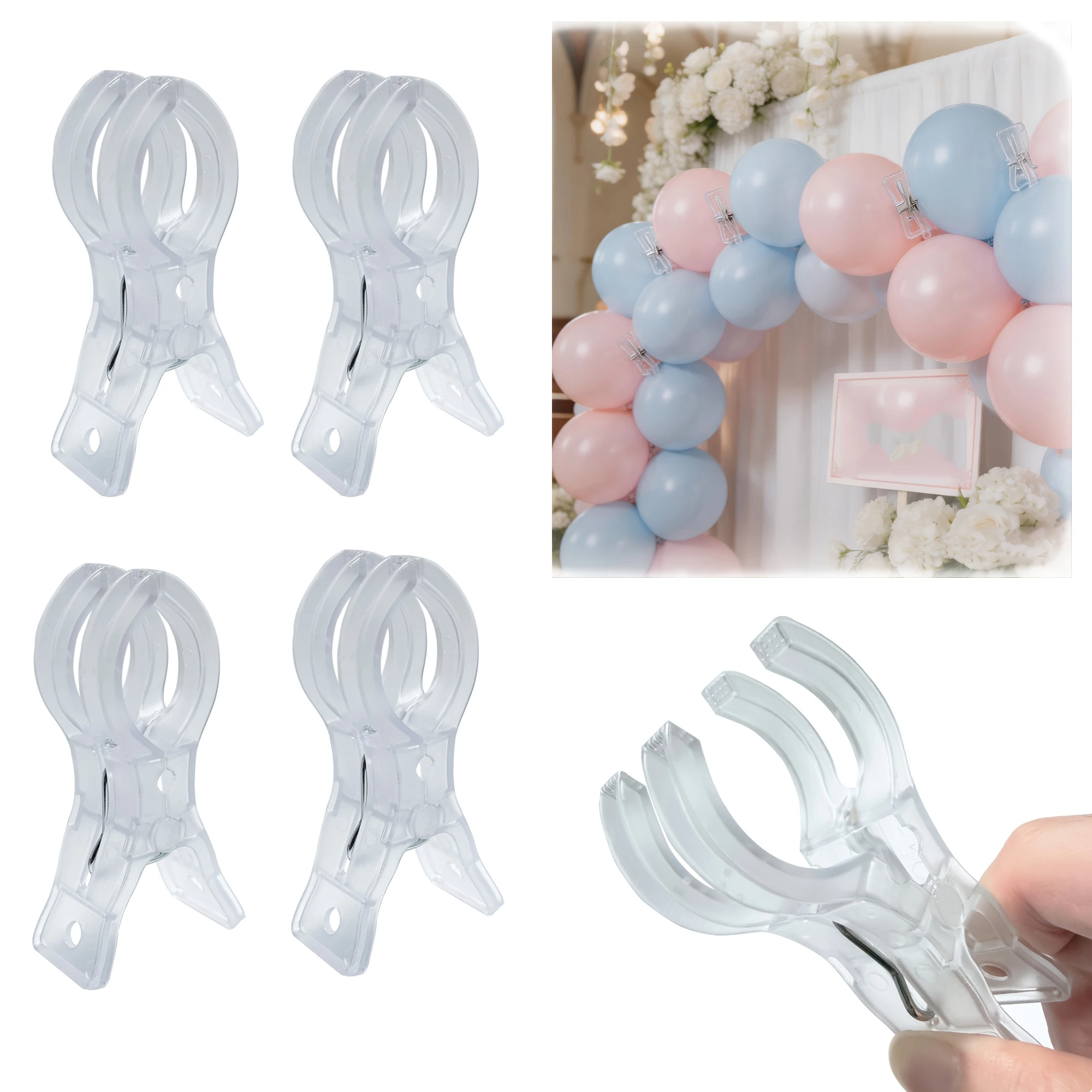 5pcs 3.5 Inch Heavy Duty Spring Clamp,Transparent Plastic Multipurpose Clip for Balloon Arch Backdrop Fixing,Photography Studio