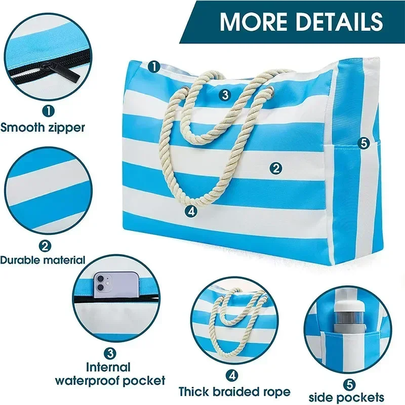 ADX-11 Bolsos de mano de playa impermeables para mujer con cremallera y asa de cuerda Bolsa de verano