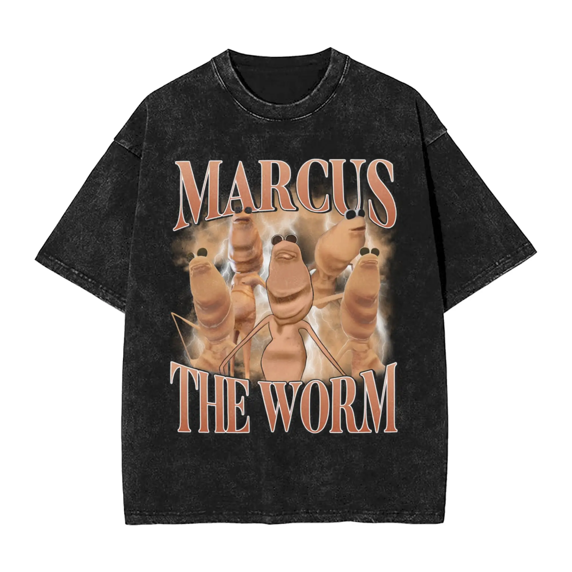

Streetwear Washed T Shirt Marcus The Worm Bootleg Cotton T-Shirts Leisure Tee Shirt for Men Beach Y2K Funny Custom DIY Tops