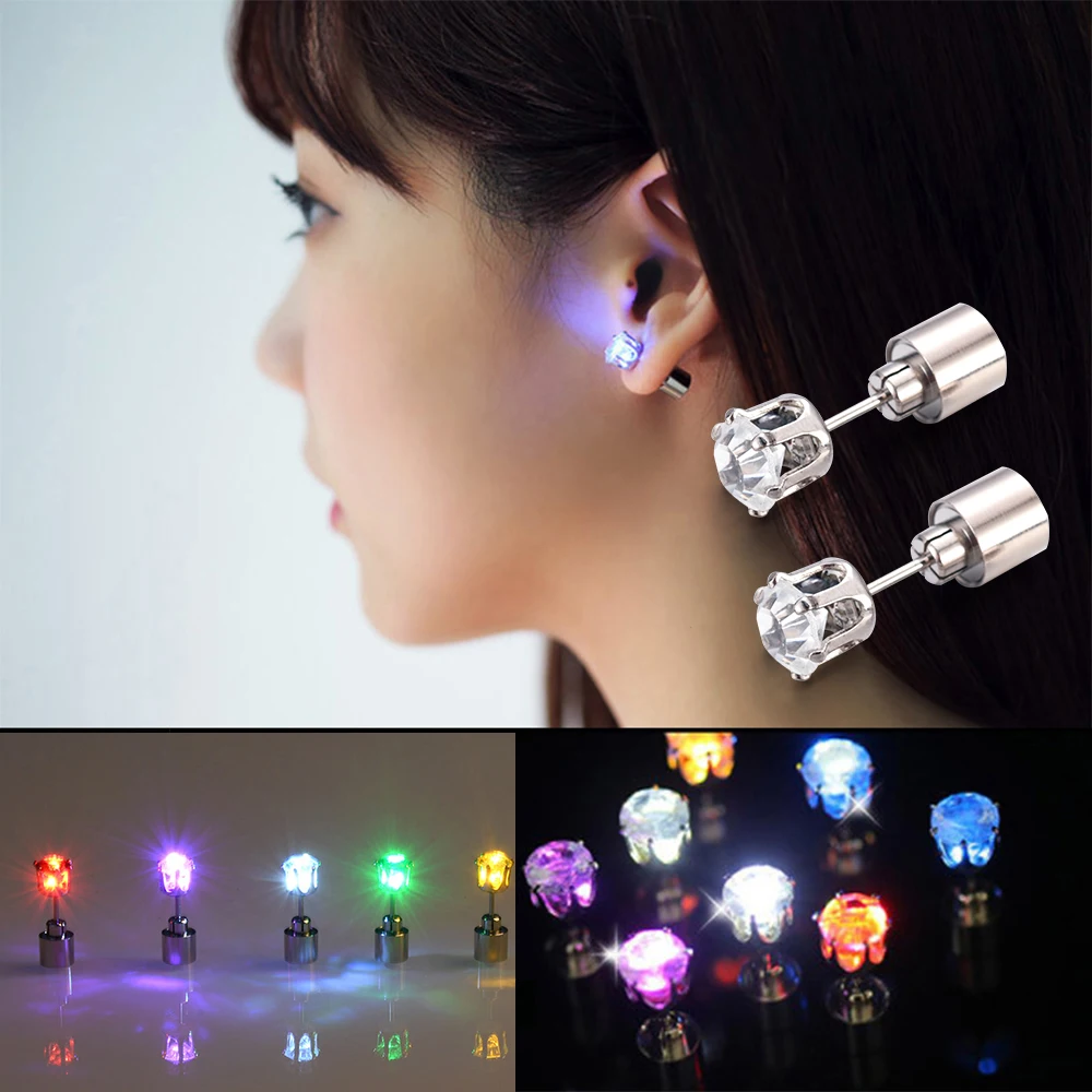 1Pcs Boys Girls LED Light Bling Studs Earrings Fashion Christmas Gift Halloween Party Night Earring Studs Fashion Jewelry Gifts