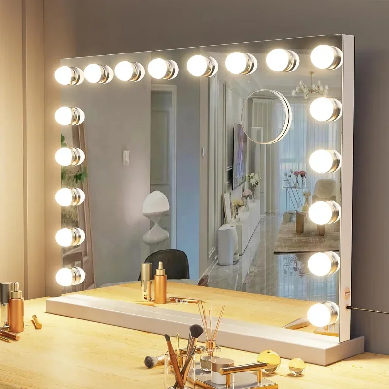 Specchio cosmetico con luci Specchio per trucco illuminato di grandi dimensioni con 17 lampadine a LED Specchio per trucco cosmetico Hollywood