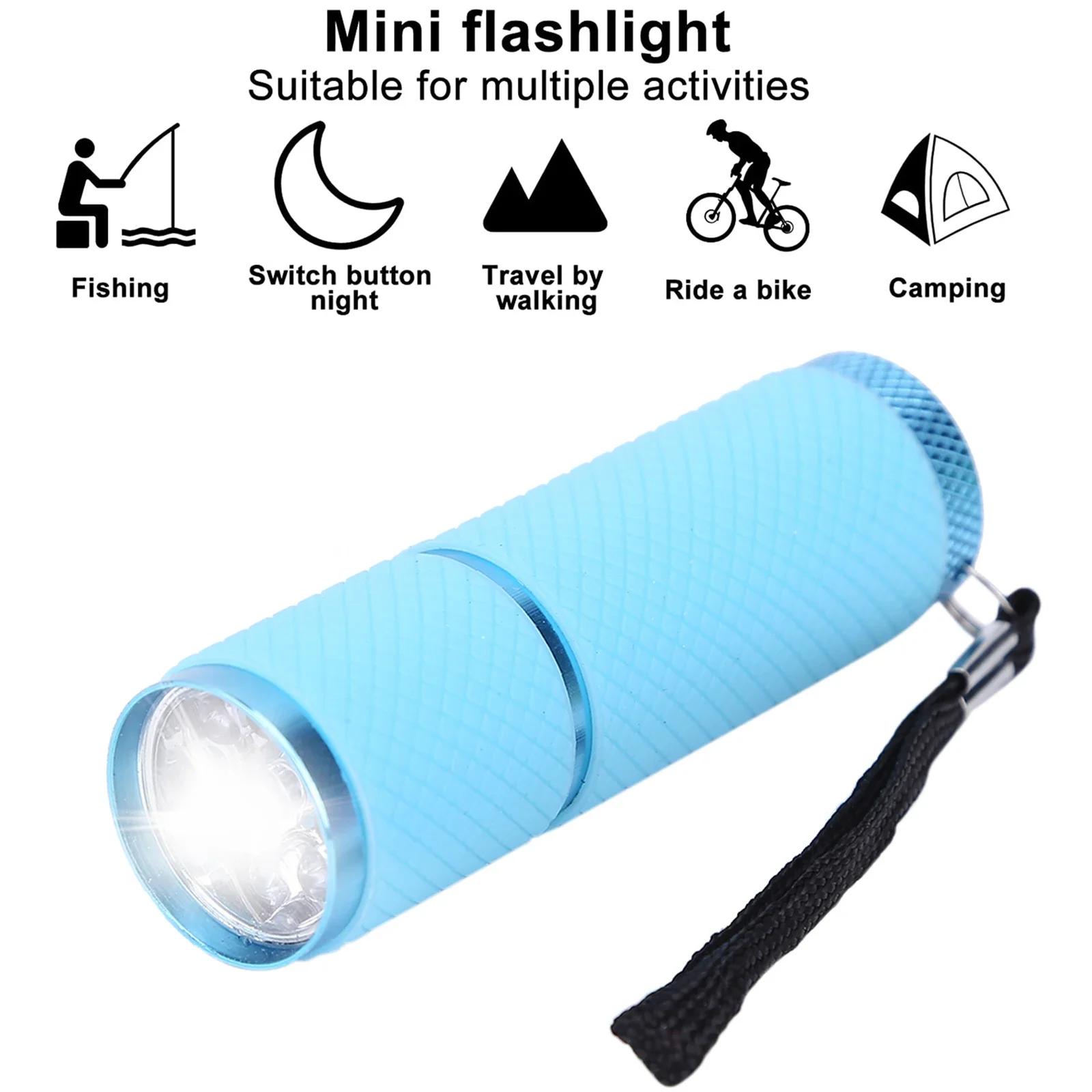 Mini Torch 9 LED Flashlight For Children Adult Aluminum Alloy Night Fishing LED Torch with Lanyard Outdoor Camping Light