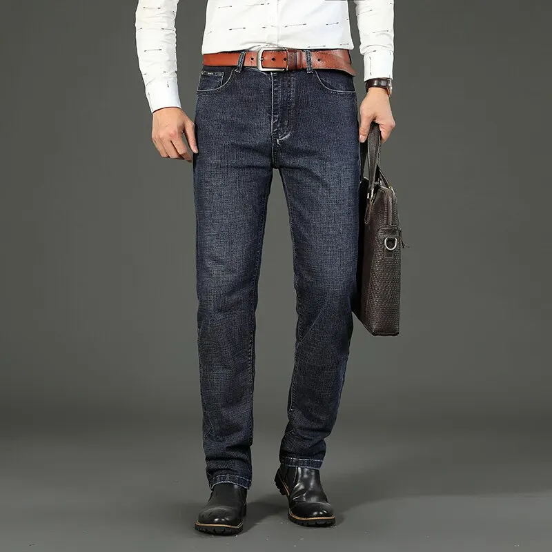 Jeans Casual da lavoro classici da uomo di alta qualità retrò Slim Stretch Jeans da uomo pantaloni in cotone ricamo Jeans Homme pantaloni in Denim