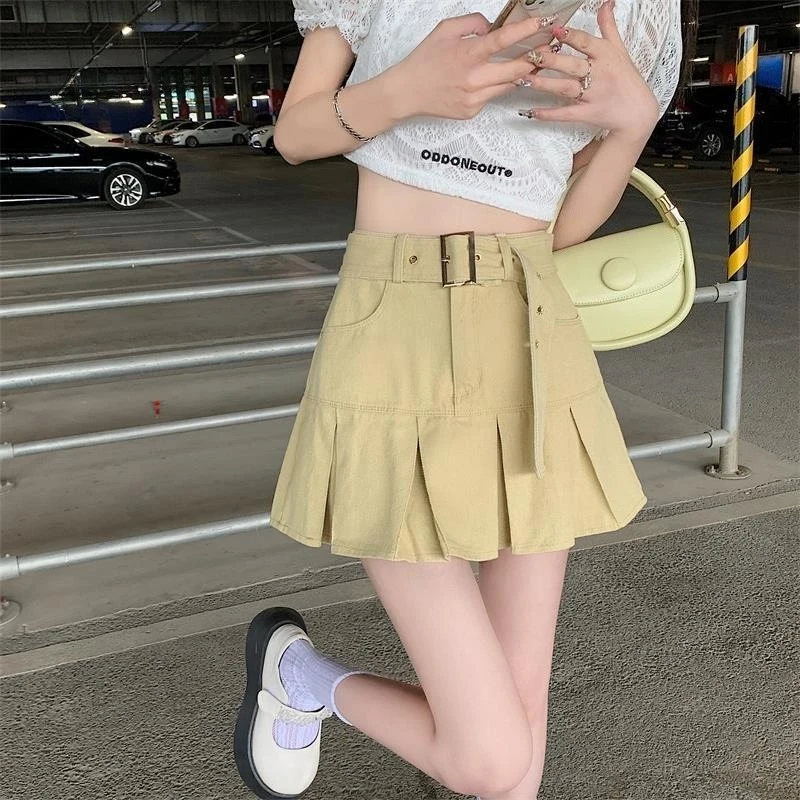 

Новинка: Женская мини-юбка А-силуэта с высокой талией из стрейч-денима, плиссированная, приталенная, подчеркивающая фигуру, летняя мода