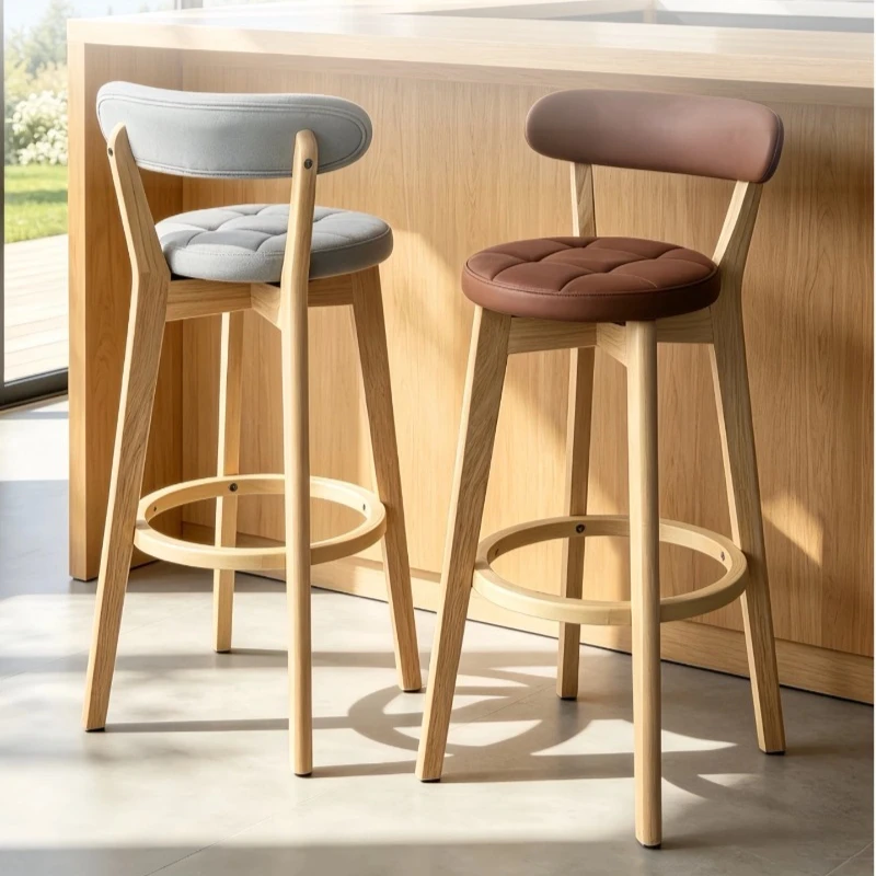 Chaise de bar confortable avec dossier, style nordique, en bois massif, pour comptoir de cuisine, Taburetes Para Barra