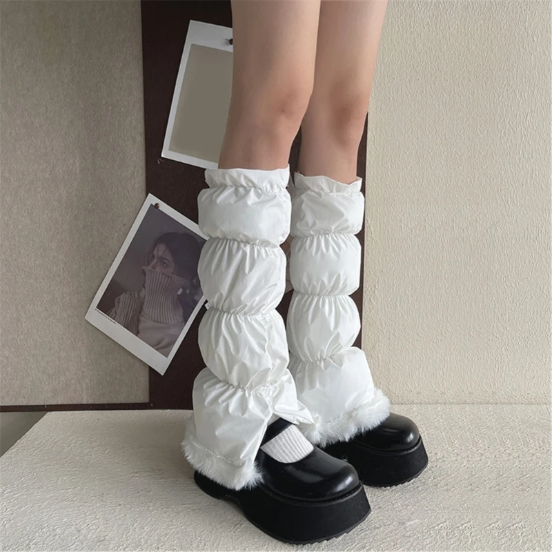 Thermal Padded Leg Covers with Plush Hem Splicing for Skiing and Cold Weather Women Split Puffer Leg Warmers Socks