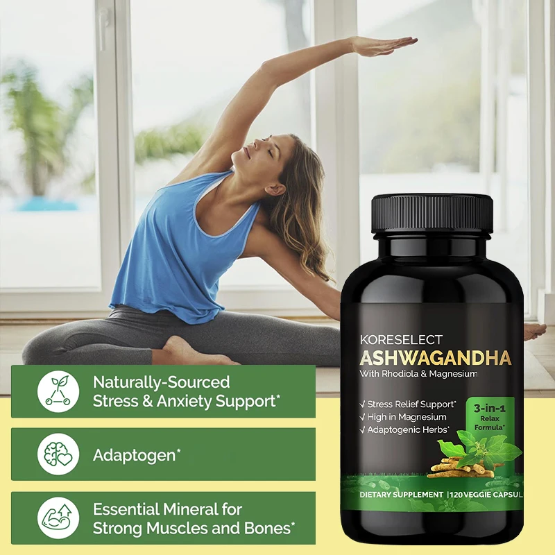 Ashwagandha - (with Rhodiola and Magnesium) Relieves Anxiety, Improves Energy and Focus, and Maintains Healthy Cortisol Levels