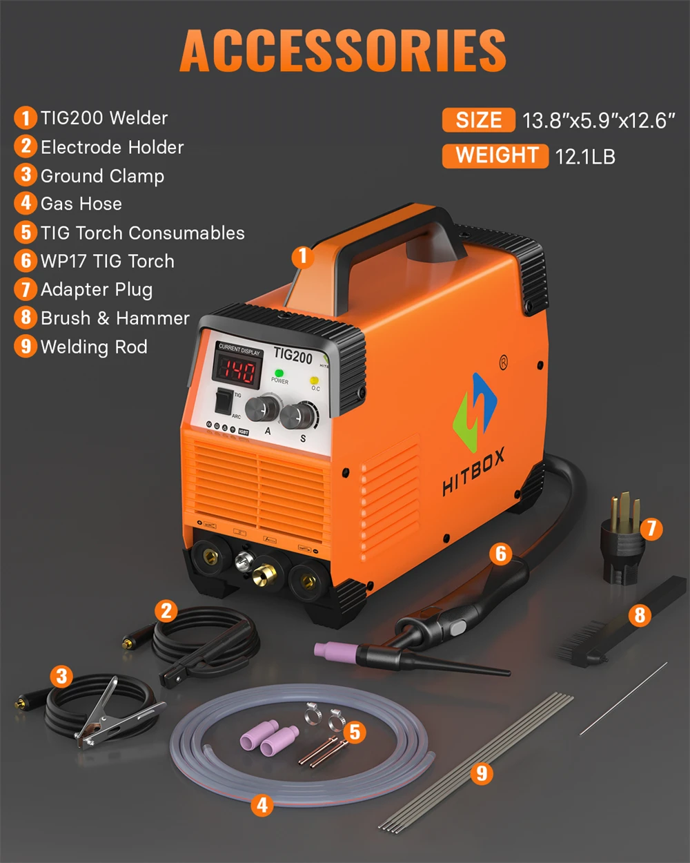 TIG Welder 200A HITBOX TIG200 3 in 1 HF TIG MMA ARC Stick IGBT Inverter Welding Machine Arc Force Hot Start Outdoor Home DIY