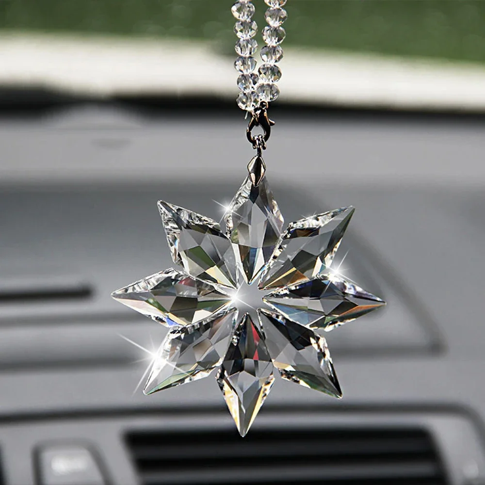 

Transparent Crystal Snowflakes Car Pendant Decoration Ornaments Sun Catcher Snowflake Hanging Trim Accessories Christmas Gifts