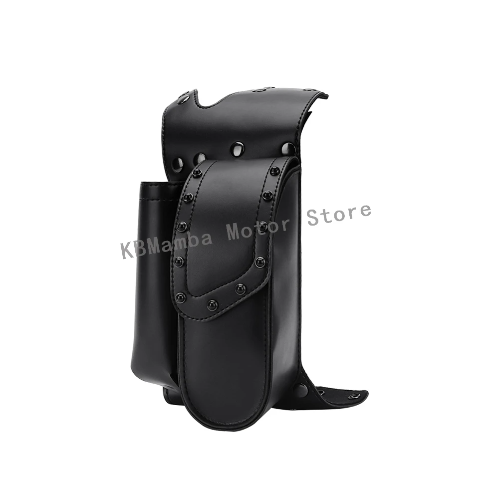 New Motorcycle Black PU Leather Saddlebag Guard Bag Water Bottle Holder For Harley Touring Road King Electra Street Road Glide