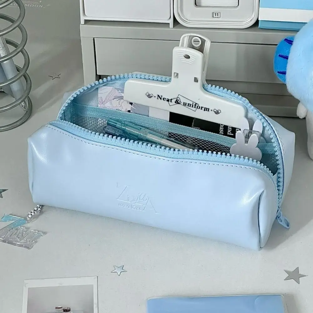 1pc Minimalist PU Leather Pencil Case Large Capacity Waterproof Pencil Pouch Pen Bag Students