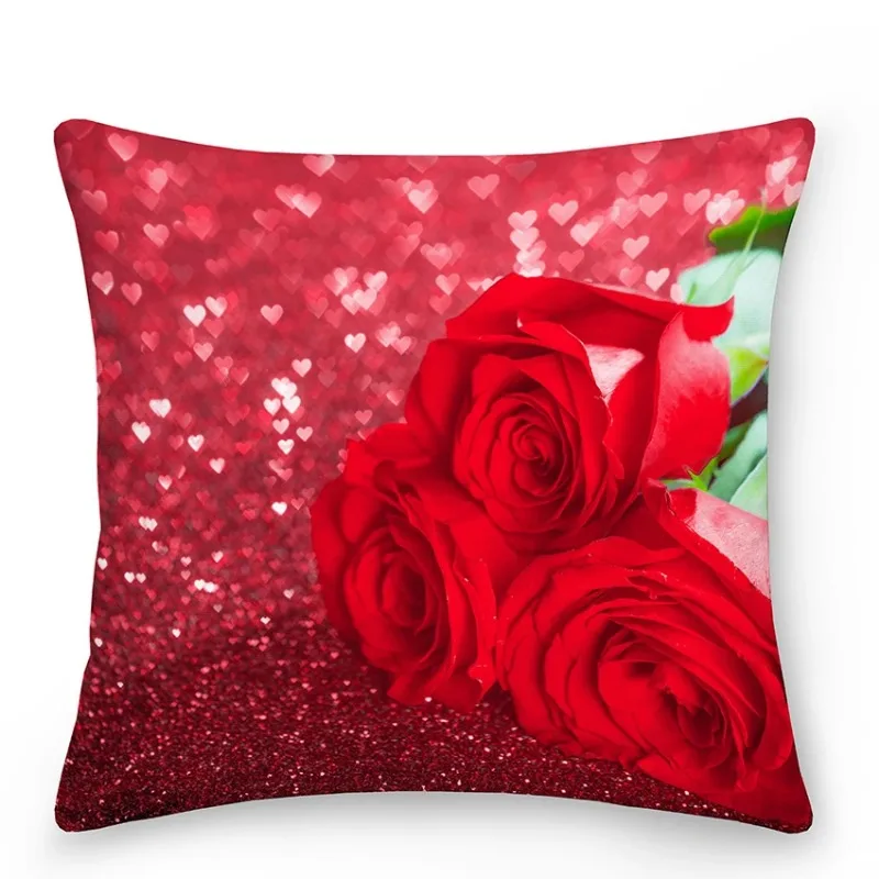 45x45cm Pillowcase Home Decor Sofa Armchair Bedroom Living Room  Red Rose Square Cushion Cover