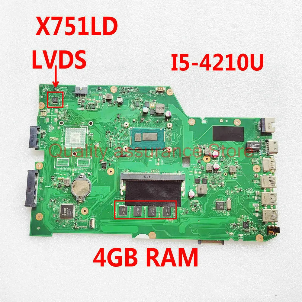 

For ASUS X751LA X751LD X751LA X751LAB X751L X751 Laptop Motherboard I5-4210U 4GB/RAM Notebook 100% working well