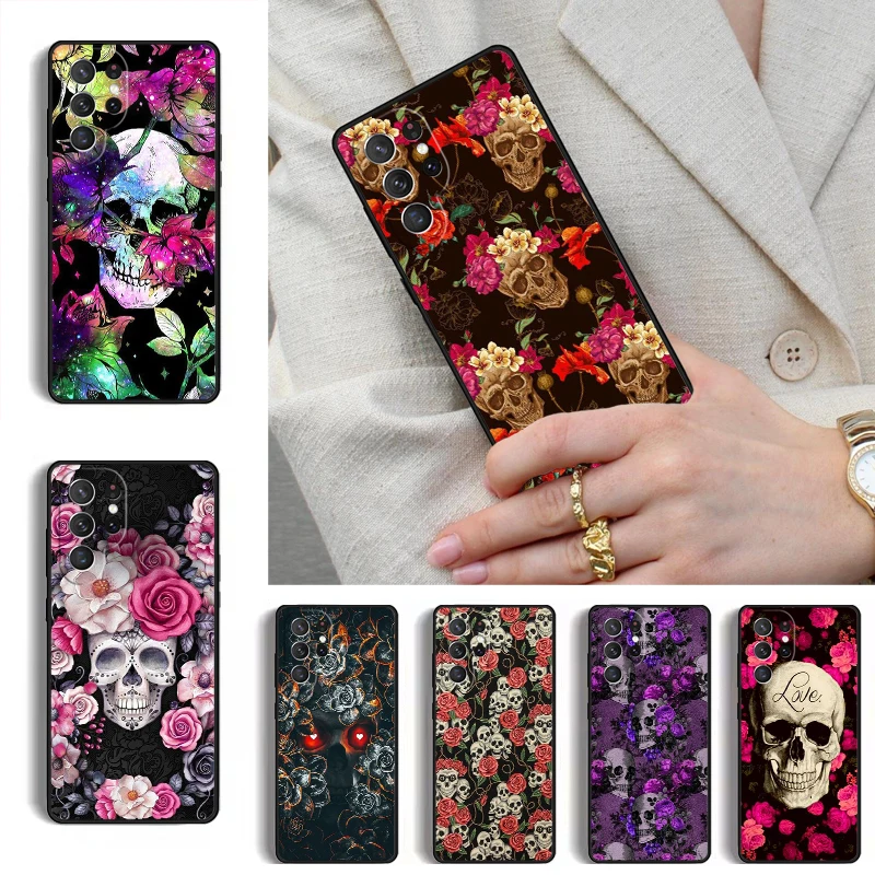Skull & Roses Gothic Phone Case for Samsung Galaxy S26 S25 Ultra S24 S23 S22 S21 Plus Note 10 Bumper Cover