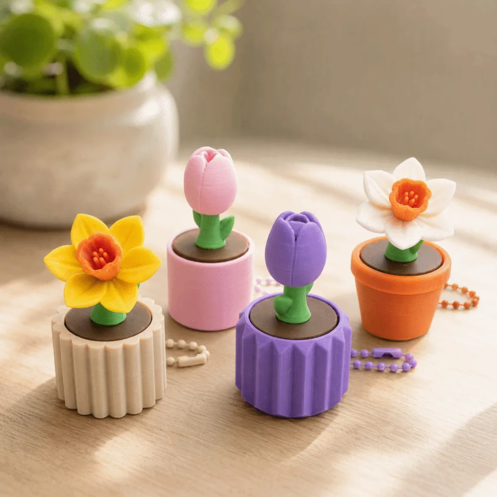 3D Printed Mini Potted Plants Clicker Keychain Funny Sensory Flower Finger Button Pendant Fidget Simulation