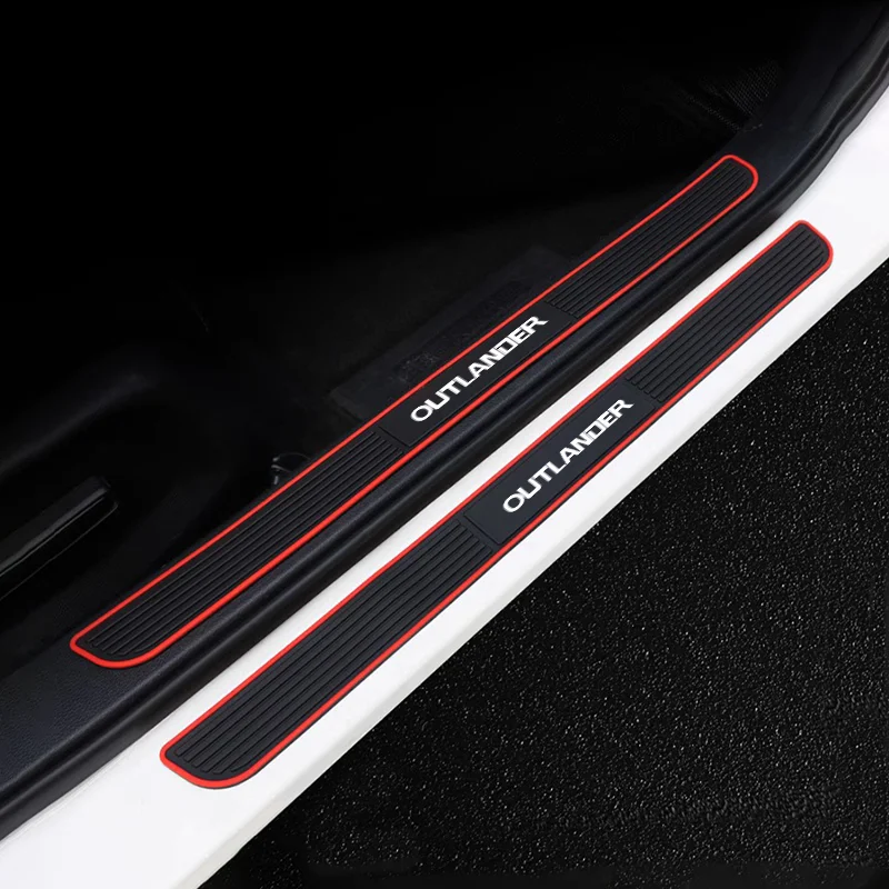 4pcs Rubber Car Door Sill Scuff Covers For Mitsubishi Outlander 3 XL PHEV Anti-scratch Auto Door Panel Guards Protector Trims