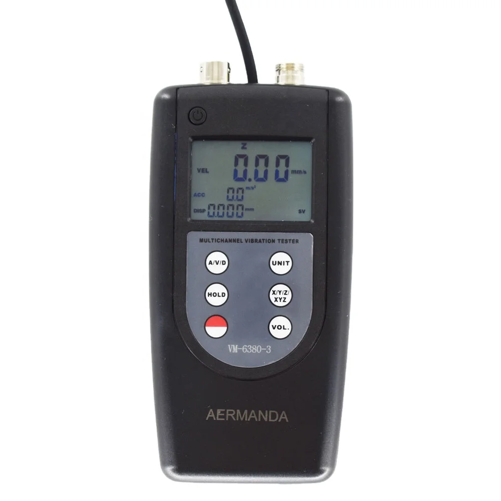VM-6380-3 Digital 3D Vibration Tester Meter 3 Channels Vibrometer With 3 Piezoelectric Transducers Analyzer
