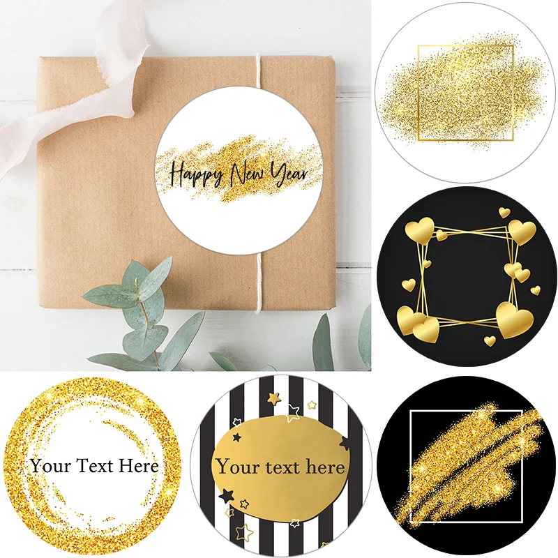 Gold Theme Luxury Glitter Stickers Customized Name Text Sticker Wedding Baby Shower Birthdays Baptism Holidays DIY Decor