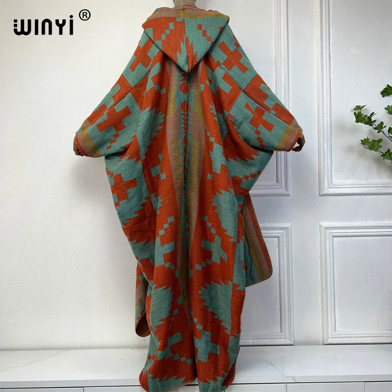 WINYI new Winter coat outfits Women high quality dress Loose Thick Warm Female kaftan poncho dress Hooded mop coat fashion Abaya