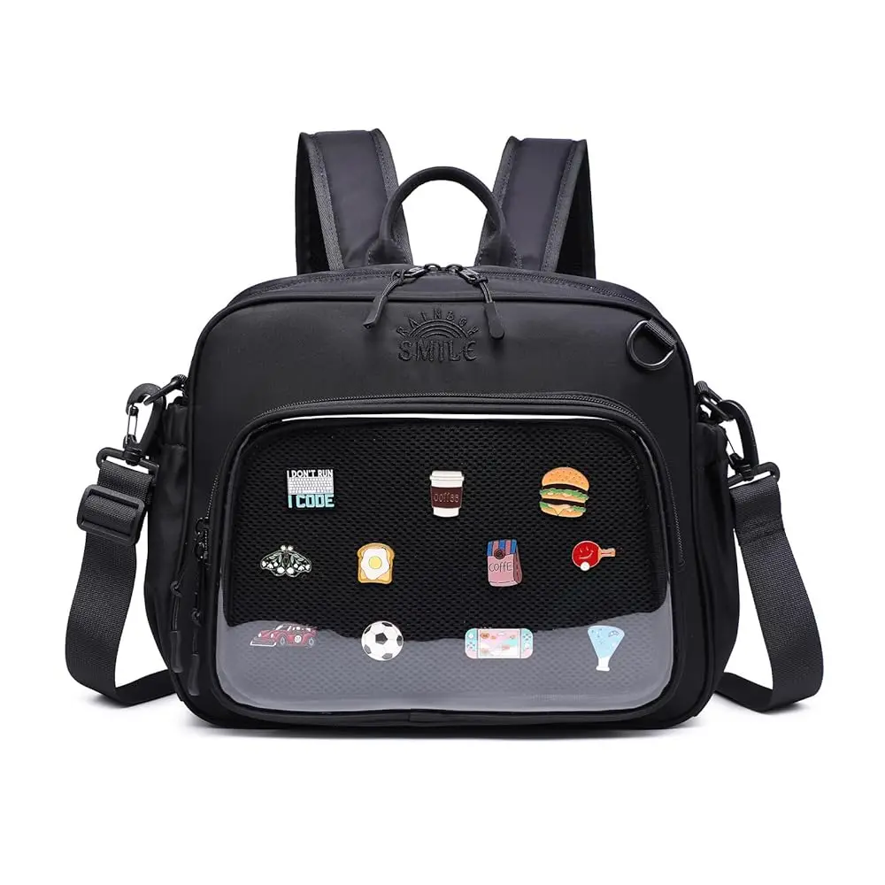 

Free ShippingMultifunctional Ita Bag with Hidden Backpack Straps - Crossbody & Shoulder Bag Nylon with Pin Display for Anime