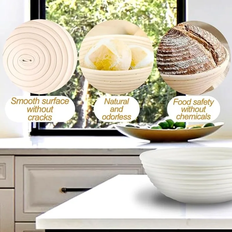 Rattan-Gärkorb, handgewebte runde Fermentationsschale für Sauerteigbacken, Gebäckherstellung, Küchen-Backzubehör – Detail 5