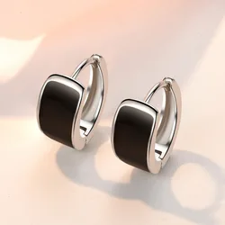 Korean New Minimalist Earrings Black Drip Oil Earring Japanese Trendy 925 Silver Ear Buckle For Women KOFSAC